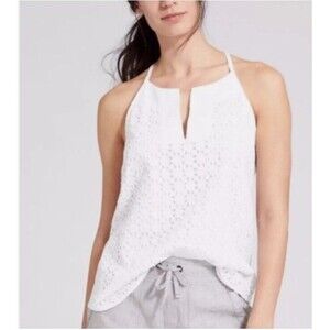 Athleta Women's White Eyelet Dunes Adjustable Strappy V neck Tank Top Blouse XS